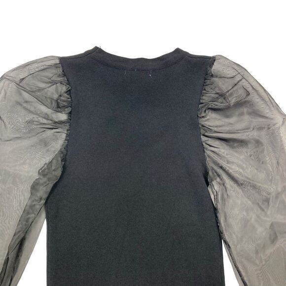 Pretty Little Thing Mini Dress Women Sz M/L Black Sheer Puff Sleeve Elegant Chic - Picture 7 of 16